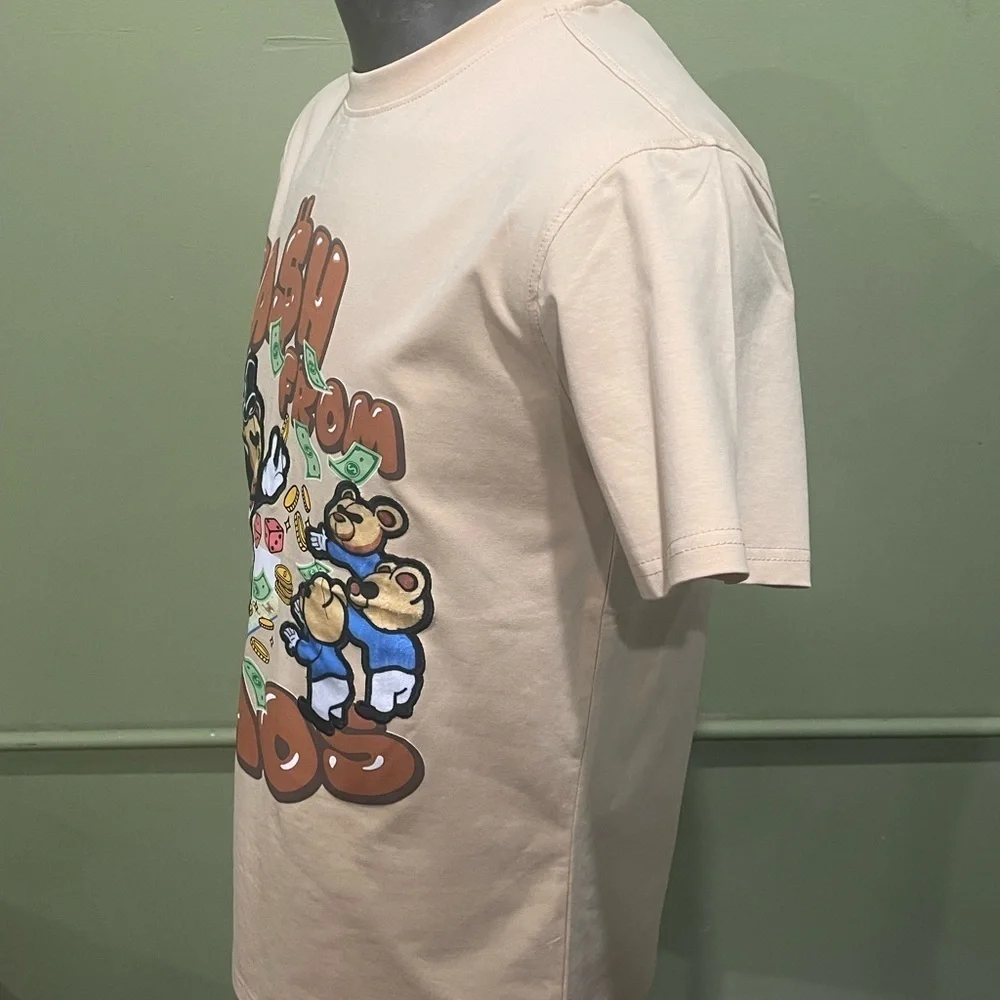 Bleecker&Mercer Cash From Chaos Graphic T-Shirt khaki crewneck - Picture 2 of 4